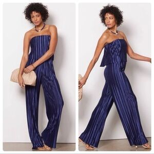 NEW AMANDA UPRICHARD NEW YORK XS Elegant Navy Blue Strapless Jumpsuit